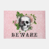Paillasson Crâne gothique rose victorien Halloween Attention (Devant)