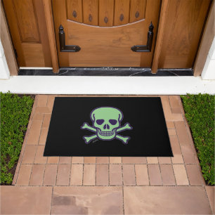 Paillasson Crâne vert noir grand porte mat