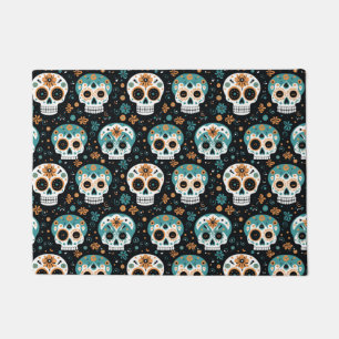 Paillasson Crânes de sucre - Turquoise et Motif de cannelle