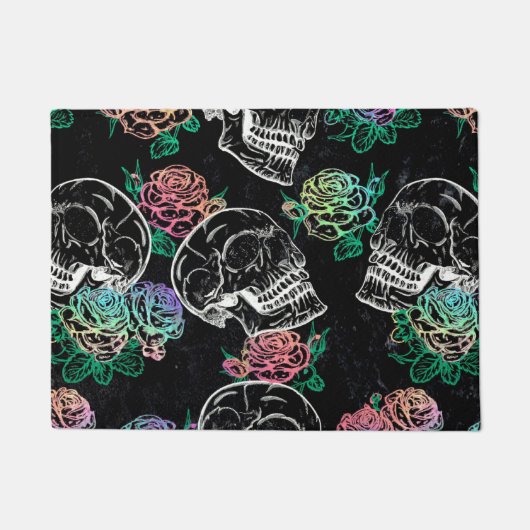 Paillasson Crânes et Roses Ombre | Gothique Glam Pastel Grung (Devant)