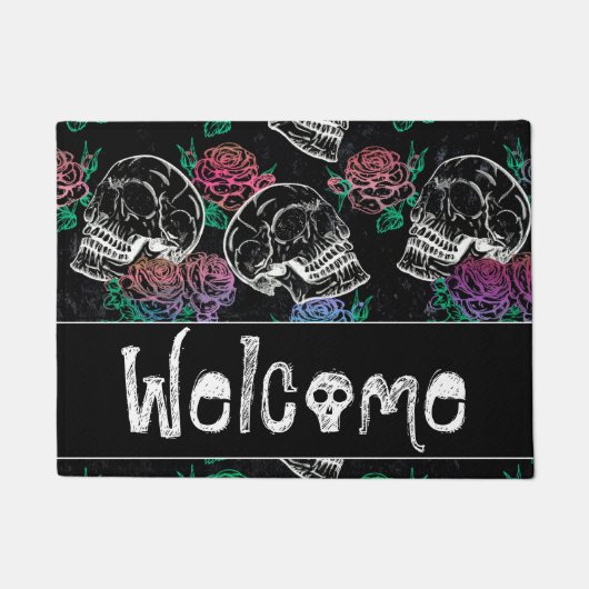 Paillasson Crânes et Roses sombres | Accueil Funky Glam Ombre (Devant)