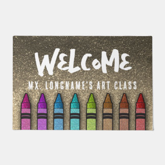 Paillasson Crayons Pailletés Arc-en-Ciel Enseignant Classe Éc