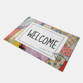 Paillasson Crazy Patchwork Quilt Avec Texte De Bienvenue (Incliné)