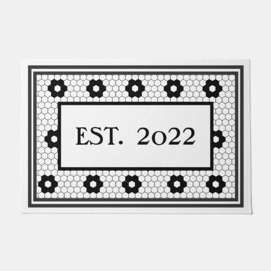 Paillasson Création 2022 Noir Carrelage blanc Design personna (Devant)