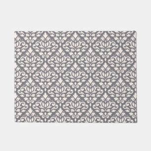 Paillasson Crème de motif de damassé de rouleau sur le gris