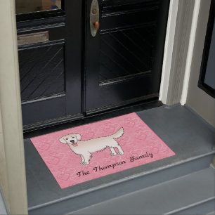 Paillasson Crème Golden Retriever sur les coeurs roses avec t