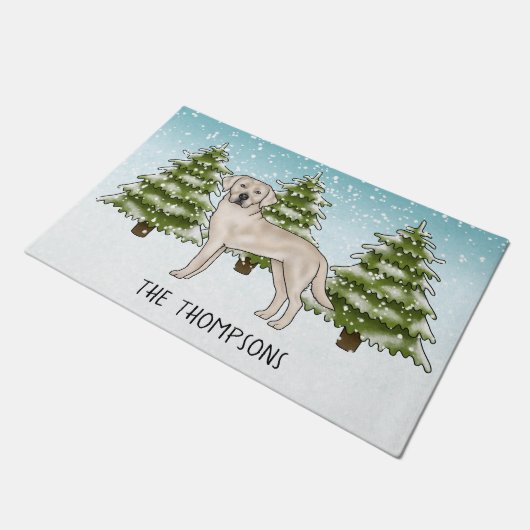 Paillasson Crème Labrador Retriever Dog Custom Blue Christmas (Incliné)