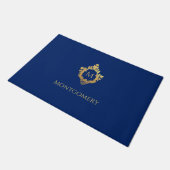 Paillasson Crest Bleu Royal Faux Or Monogram Nom (Incliné)