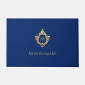 Paillasson Crest Bleu Royal Faux Or Monogram Nom (Devant)