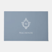 Paillasson Crest Dusty Blue Monogram Elegant Initial and Name (Devant)