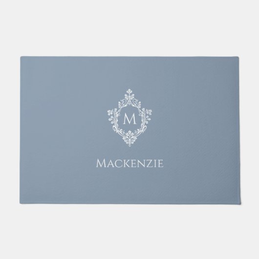 Paillasson Crest Dusty Blue Monogram Elegant Initial and Name (Devant)