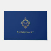 Paillasson Crest Royal Blue Faux Gold Vintage Monogram Name (Devant)