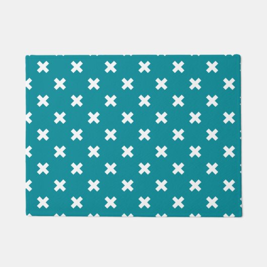 Paillasson Crochets blancs sur turquoise (Devant)