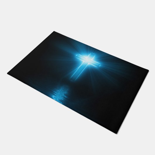 Paillasson Croix chrétienne dans le chaudron bleu clair (Incliné)