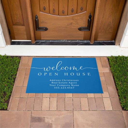 Paillasson Custom Blue Welcome Open House Immobilier (De plein air)