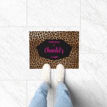 Custom Glamoratti Leopard Print Welcome rug