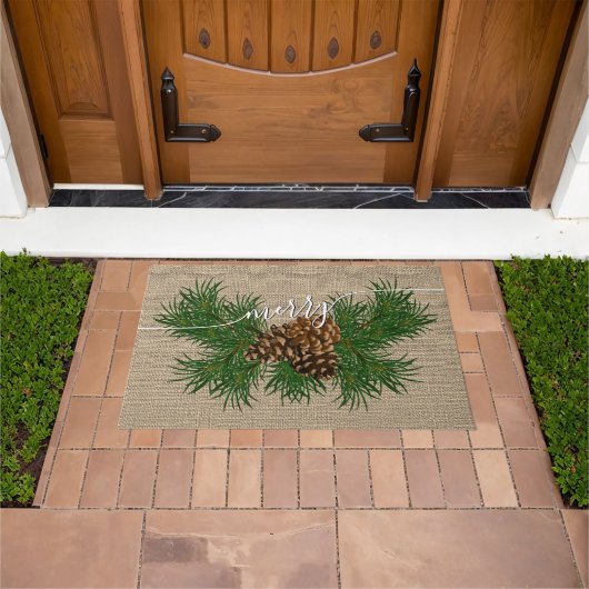 Paillasson Custom Happy Holidays Faux Jute Burlap Motif (De plein air)