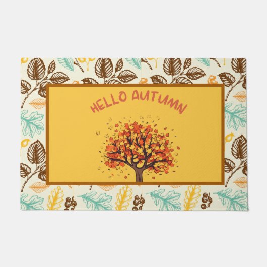 Paillasson Custom "Hello Autumn" Colorful Fall Leaves Doormat (Devant)
