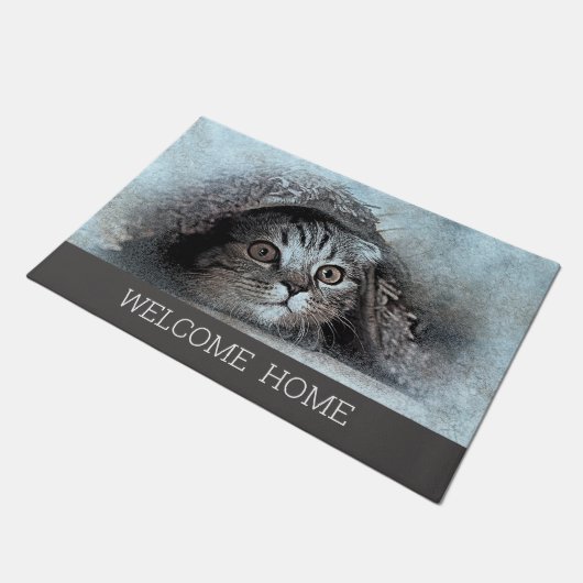 Paillasson Custom Photo cat kitty accueil accueil maison gris (Incliné)