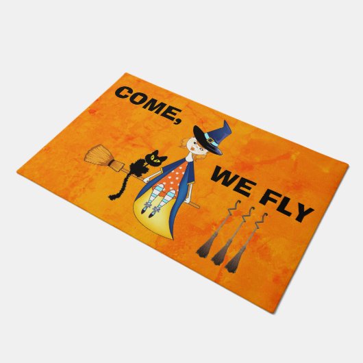 Paillasson Custom VENME, WLY Witch Cat Orange Welcome Deco (Incliné)