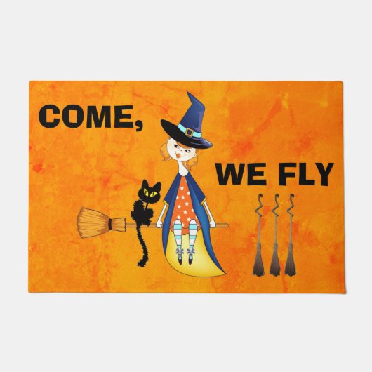 Paillasson Custom VENME, WLY Witch Cat Orange Welcome Deco (Devant)