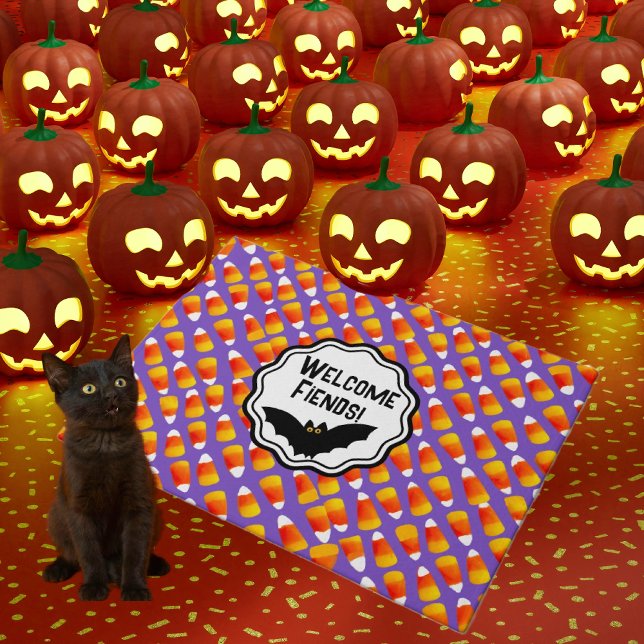 Paillasson Customisé Crazy Candy Corn Bat noir (Fiends, friends and family will love this fun Halloween doormat. Personalize it!)