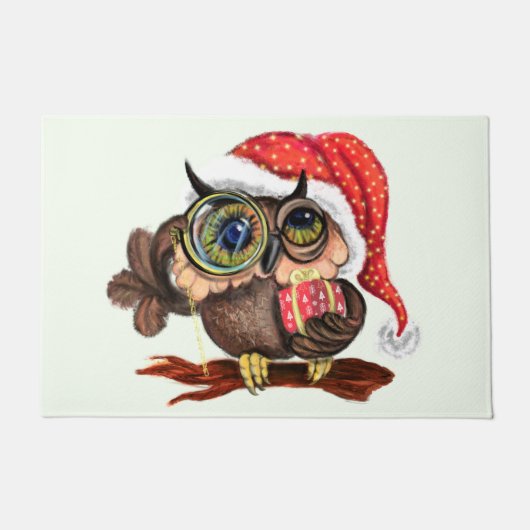 Paillasson Cute Baby Owl In Christmas Hat and Venin For You (Devant)