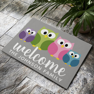 Paillasson Cute Cartoon Owl Nom de famille et nom personnalis