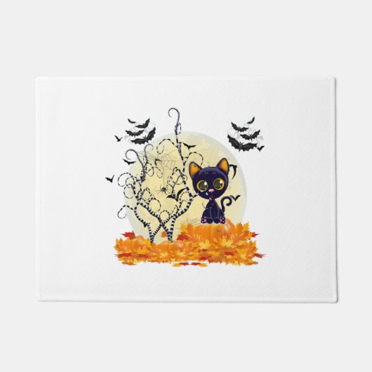 Paillasson Cute Chat en attente d'Halloween (Devant)