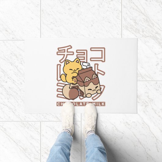 Paillasson Cute Chat Riding Chocolat Lait Carton Kawaii Art (Intérieur)