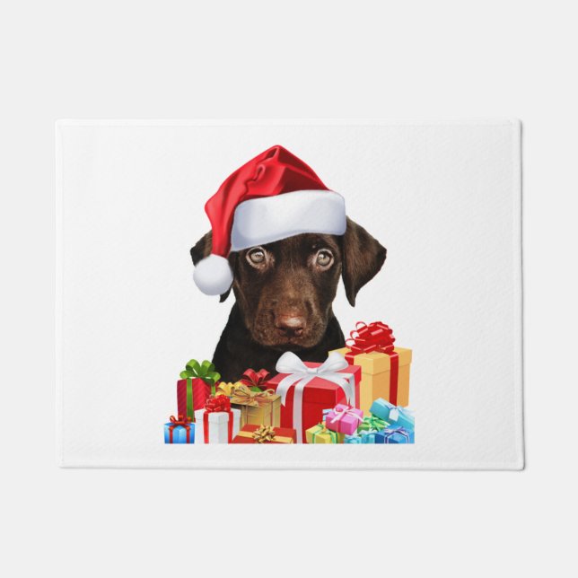 Paillasson Cute Chocolat Lab Puppy Santa Hat Fun Image Chris (Devant)