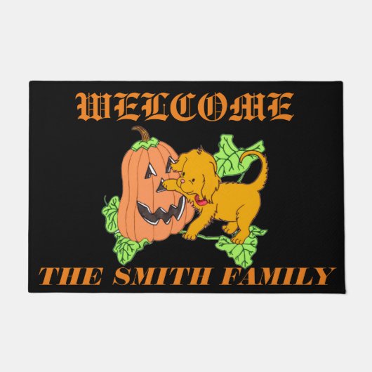 Paillasson Cute Citrouille Halloween et Chiot (Devant)