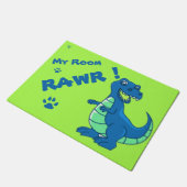Paillasson Cute Dinosaure RAWR Vert Bleu Paw (Incliné)