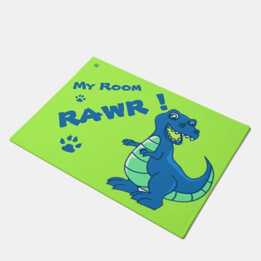 Paillasson Cute Dinosaure RAWR Vert Bleu Paw (Incliné)