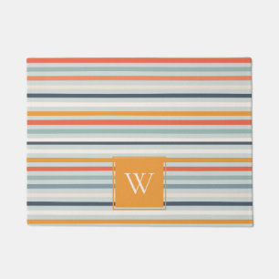 Paillasson Cute Dusky Orange Bleu Motif rayé ocre