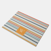 Paillasson Cute Dusky Orange Bleu Motif rayé ocre (Incliné)