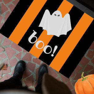 Paillasson Cute Ghost Halloween Orange et Black Stripes
