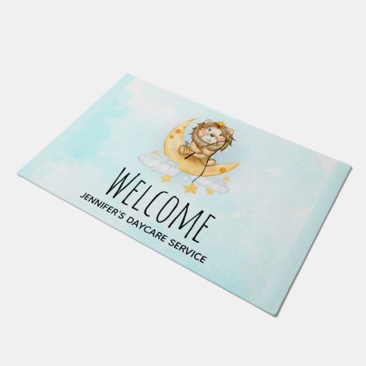 Paillasson Cute Lion Pêche sur l'aquarelle de la lune (Incliné)