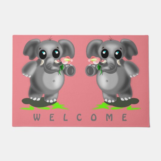 Paillasson Cute Little Elephants - Bienvenue - (Devant)