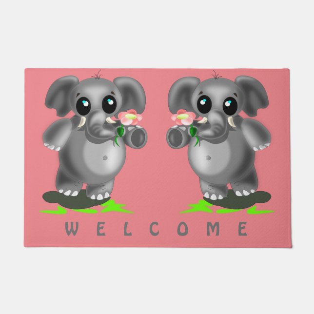 Paillasson Cute Little Elephants - Bienvenue - (Devant)