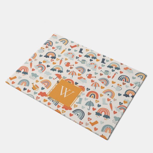 Paillasson Cute Orange Blue Spring Rainbow Clouds Motif (Incliné)