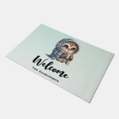 Paillasson Cute Owl tenant un café (Incliné)