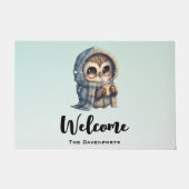 Paillasson Cute Owl tenant un café (Devant)