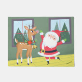 Paillasson Cute Père Noël et Rudolph Jaune & Vert (Devant)