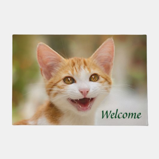 Paillasson Cute Smiling Kitten Face Funny Cat Meow (Devant)