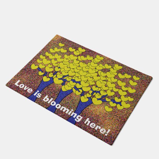 Paillasson Cute Sparkly Jaune Aimer Coeurs Arbres (Incliné)