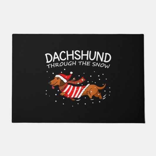 Paillasson Dachshund à travers la neige drôle chien Noël (Devant)