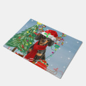 Paillasson Dachshund Chien en neige avec cadeaux de Noël (Incliné)