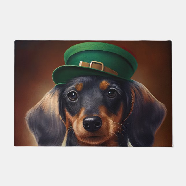 Paillasson Dachshund Dog en tenue de la Saint Patrick (Devant)