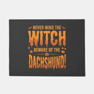 Paillasson Dachshund Halloween Sorcière Avertissement Typogra